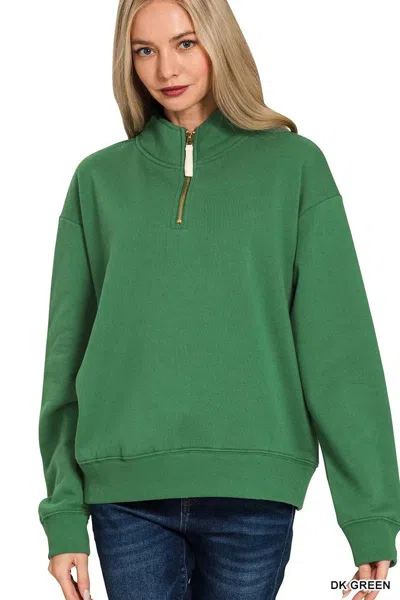 Truedames Fleece Half Zip Sweatshirt In Green