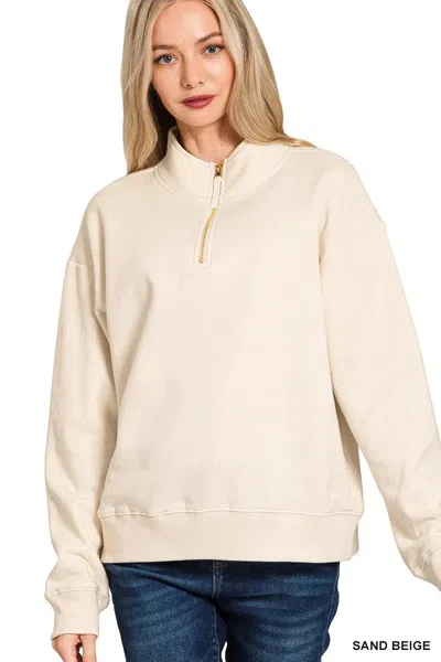 Truedames Fleece Half Zip Sweatshirt In Neutral