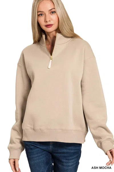 Truedames Fleece Half Zip Sweatshirt In Neutral