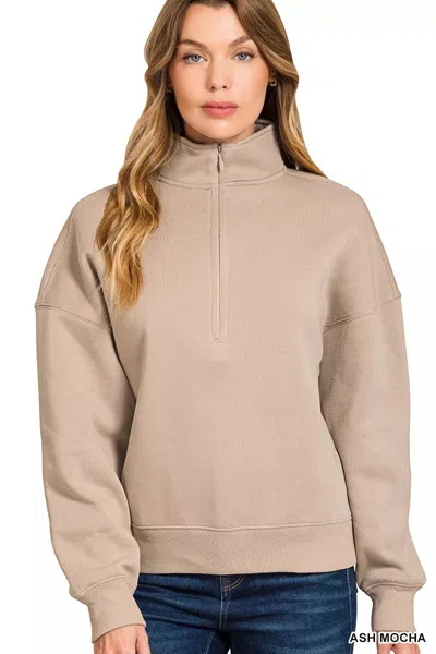 Truedames Fleece High Neck Half Zip Sweatshirt In Neutral
