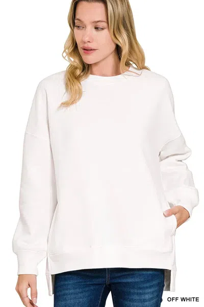 Truedames Fleece Hi-low Boyfriend Sweatshirts With Pockets In White