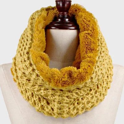 Truedames Fleece Lined Waffle Knit Infinity Snood Scarf In Yellow