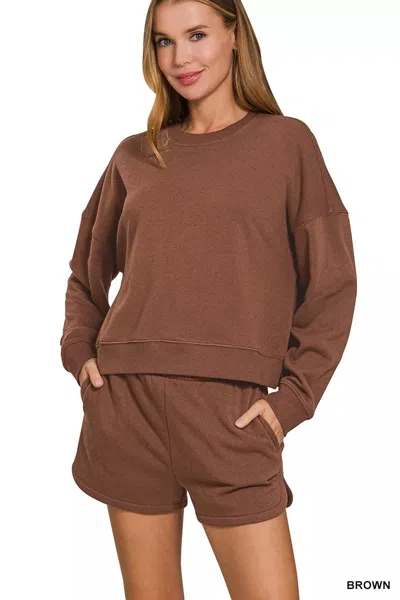 Truedames Fleece Long Sleeve Sweatshirts And Shorts Set In Brown