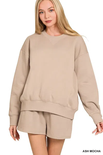 Truedames Fleece Long Sleeve Sweatshirts & Shorts Set In Nude