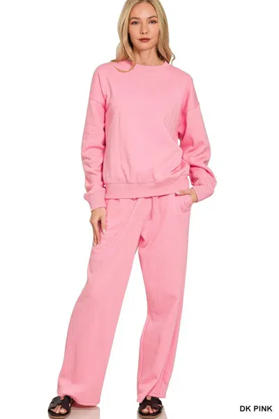 Truedames Fleece Long Sleeve Top And Sweatpants Set In Pink