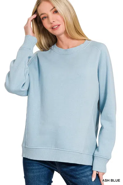 Truedames Fleece Round Neck Ribbed Side Raglan Sweatshirt In Blue