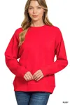 Truedames Fleece Round Neck Ribbed Side Raglan Sweatshirt In Red