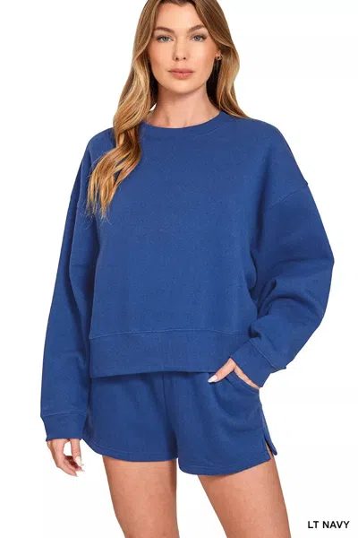 Truedames Fleece Round Neck Sweatshirt And Shorts Set In Blue