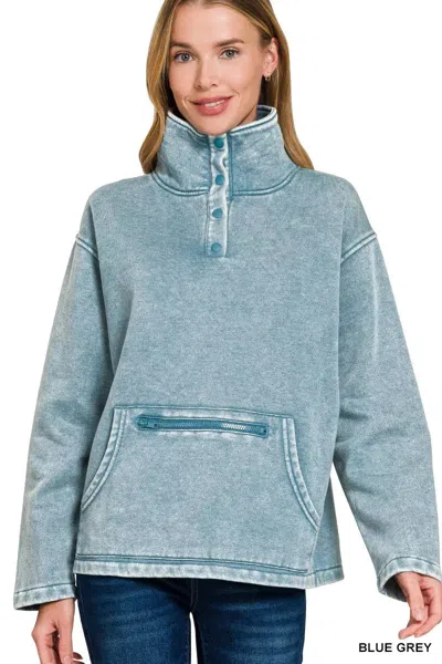 Truedames Fleece Washed High Neck Kangaroo Pocket Sweatshirt In Blue