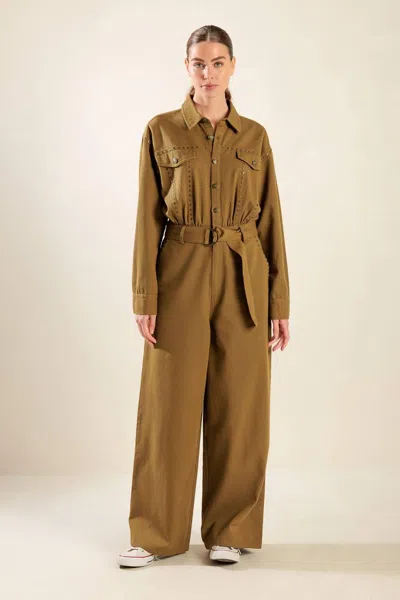 Truedames Fleeting Whispers Twill Jumpsuit In Green