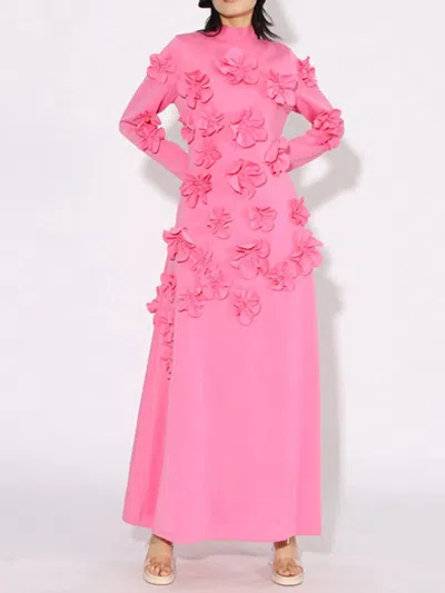 Truedames Floral Applique Long Sleeve Maxi Dress In Pink