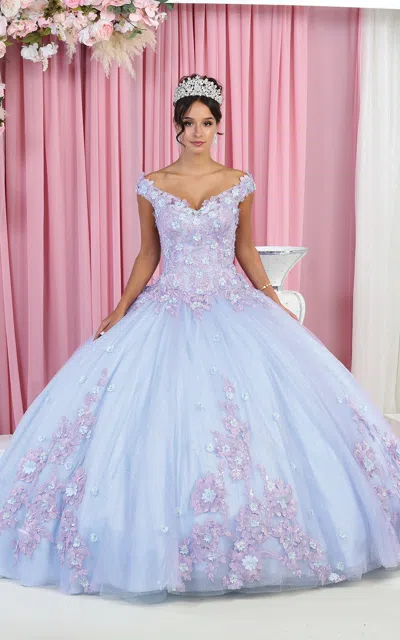 Truedames Floral Applique Off Shoulder Glitter Ball Gown In Purple