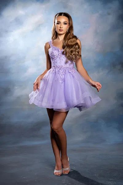 Truedames Floral Appliqué Sweetheart Cocktail A-line Dress Wide Strap Glitter Tulle In Blue