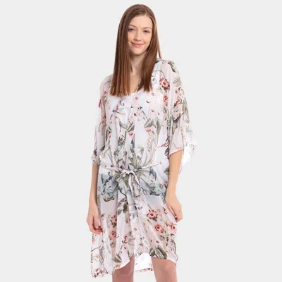 Truedames Floral Belt Kimono Poncho In White