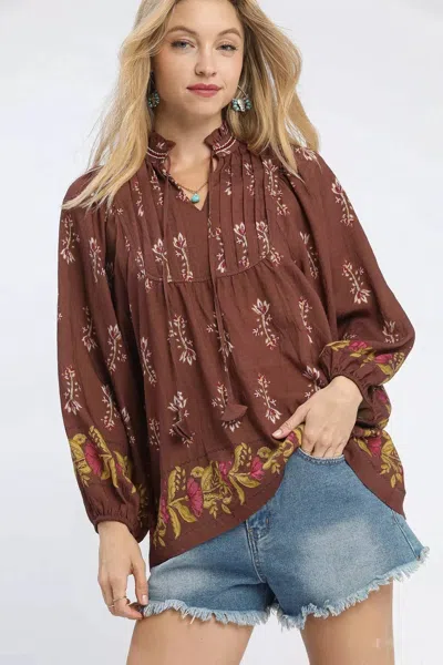 Truedames Floral Boho Peasant Blouse In Brown
