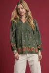 Truedames Floral Boho Peasant Blouse In Green