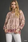 Truedames Floral Boho Peasant Blouse In Pink