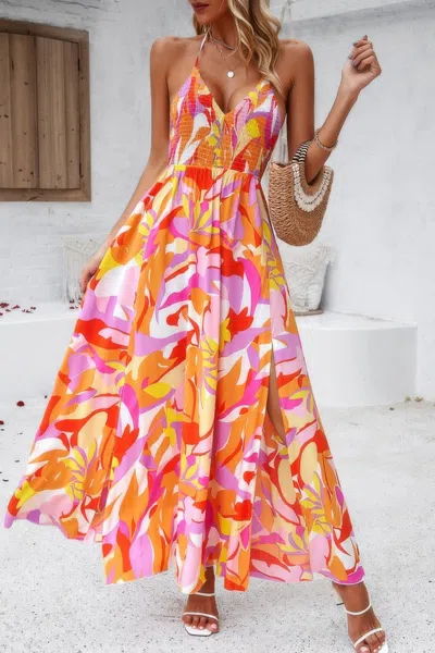 Truedames Floral Boho Tie Sleeveless High Waist Maxi Dress In Multi
