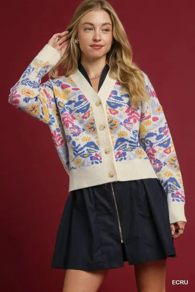 Truedames Floral Button-up V-neck Cardigan In Multi