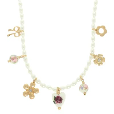 Truedames Floral Charmed Pearl Beaded Necklace In Multi