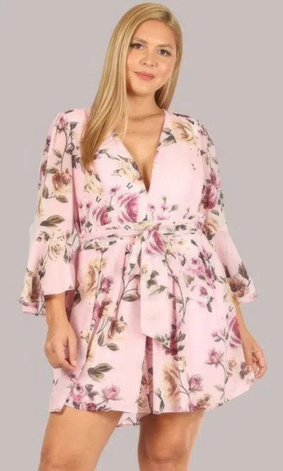 Truedames Floral Chiffon 3 4 Sleeve Tie Waist Romper In Multi
