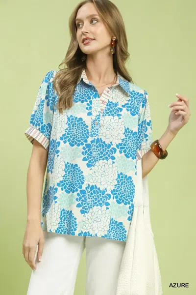 Truedames Floral Collared Short Sleeve Blouse In Multi