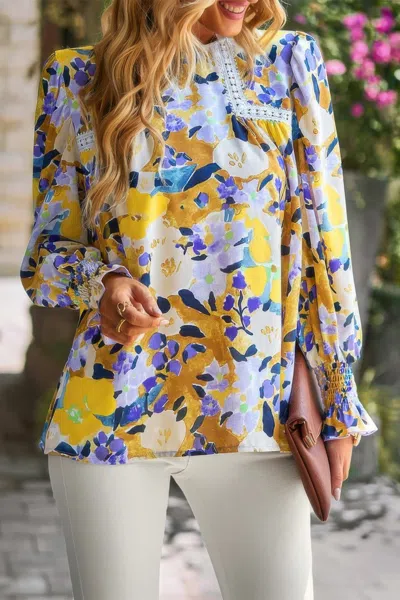 Truedames Floral Contrast Lace Trim Split Top In Multi