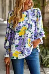 Truedames Floral Contrast Lace Trim Split Top In Multi