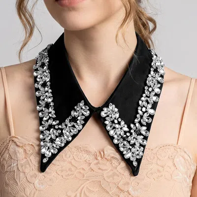 Truedames Floral Crystal Embellished Statement Detachable Collar Shirt Insert In Metallic