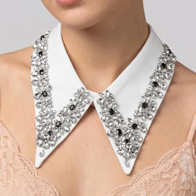 Truedames Floral Crystal Embellished Statement Detachable Collar Shirt Insert In Metallic