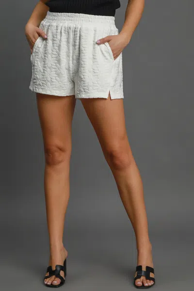 Truedames Floral Elastic Waist Jacquard Shorts With Pockets In White