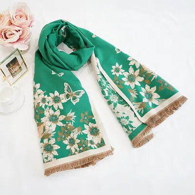 Truedames Floral Elegance Cashmere Feel Scarf In Green