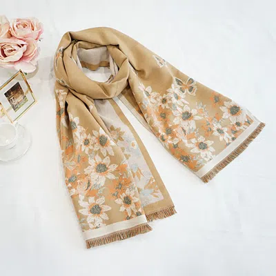 Truedames Floral Elegance Cashmere Feel Scarf In Neutral