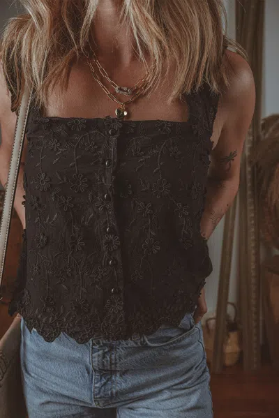 Truedames Floral Embroide Buttoned Square Neck Tank Top In Multi