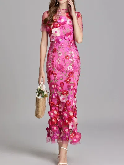 Truedames Floral Embroidered Mesh Overlay Maxi Dress In Multi