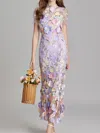 Truedames Floral Embroidered Mesh Overlay Maxi Dress In Purple