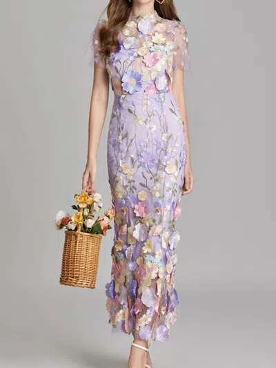Truedames Floral Embroidered Mesh Overlay Maxi Dress In Purple