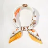 Truedames Floral Framed Border Printed Square Silky Satin Bandana Scarf In Brown