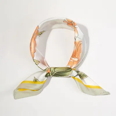 Truedames Floral Garden Printed Square Silky Satin Bandana Scarf In Neutral