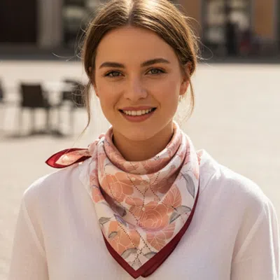 Truedames Floral Geometric Pattern Printed Square Silky Satin Bandana Scarf In Red