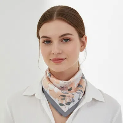 Truedames Floral Geometric Pattern Printed Square Silky Satin Bandana Scarf In White