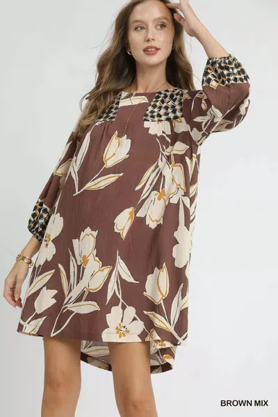 Truedames Floral High-low Babydoll Dress In Brown