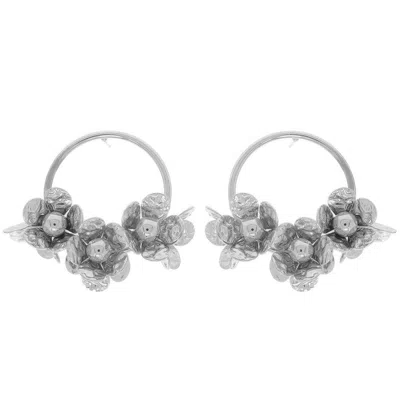 Truedames Floral Hoop Post Earrings In Silver