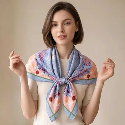 Truedames Floral Horse Print Square Scarf In Blue