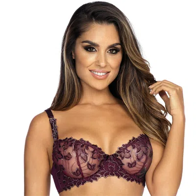 Truedames Floral Lace Balconette Bra With Double Pleat Cup Design In Purple