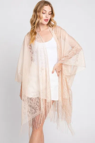 Truedames Floral Lace Kimono With Tassel In Neutral