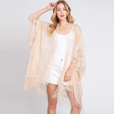 Truedames Floral Lace Kimono With Tassel Poncho In Neutral
