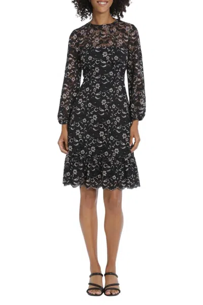 Truedames Floral Lace Long Sleeve Fit & Flare Dress In Black