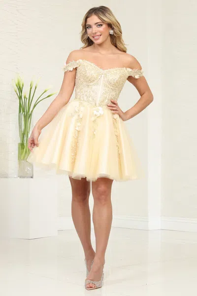 Truedames Floral Lace Off Shoulder Short Bridesmaid Dress In Yellow