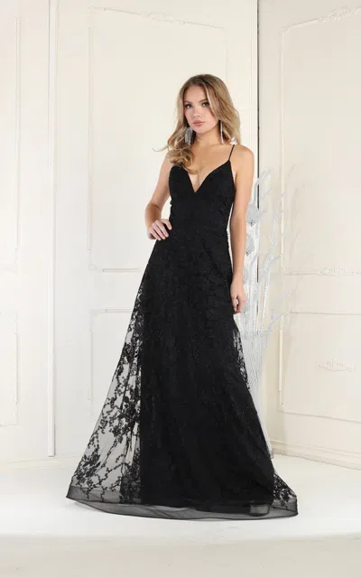 Truedames Floral Lace Open Back Evening Prom Gown In Black